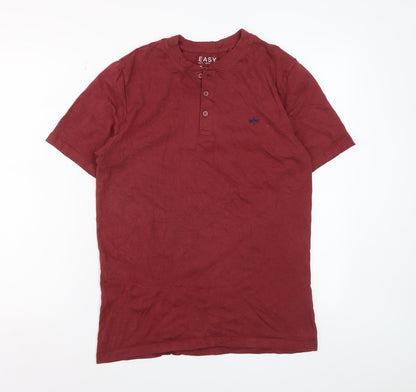 Easy Men's Burgundy Short Sleeve Henley T-Shirt Size S 100% Cotton
