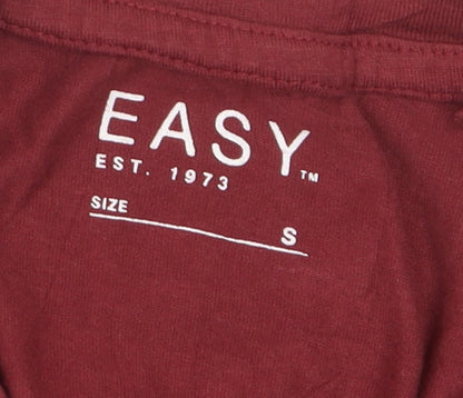 Easy Men's Burgundy Short Sleeve Henley T-Shirt Size S 100% Cotton
