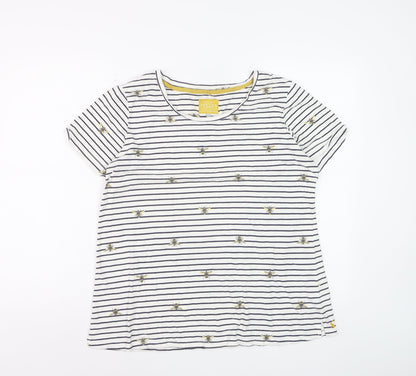Joules Women’s White Striped Bee Embroidered Cotton T-Shirt Size 16