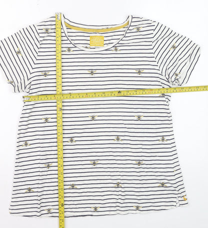Joules Women’s White Striped Bee Embroidered Cotton T-Shirt Size 16
