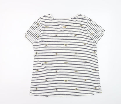 Joules Women’s White Striped Bee Embroidered Cotton T-Shirt Size 16