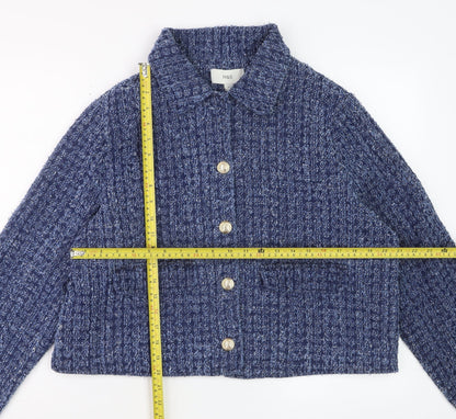 Marks and Spencer Womens Blue Cotton Cropped Tweed Jacket Size 16