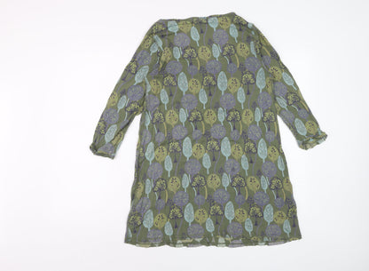 White Stuff Women’s Green Floral Shift Dress Size 12 3/4 Sleeve