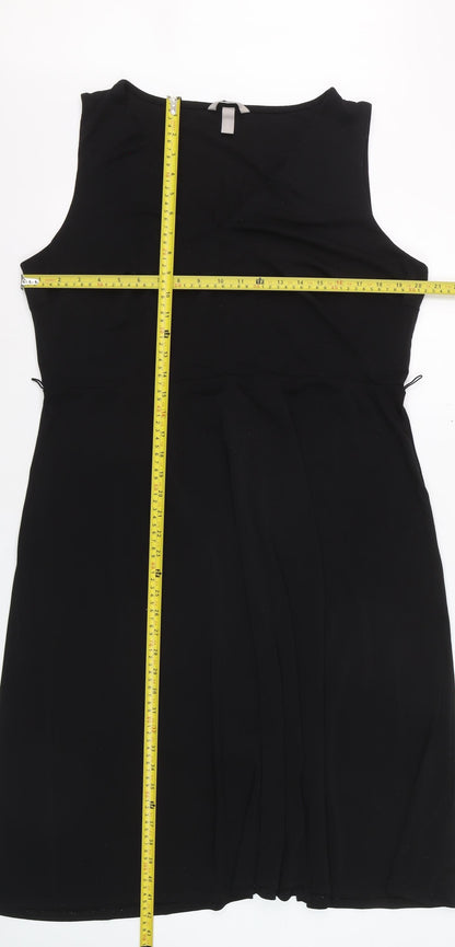 H&M Women’s Black Sleeveless Sheath Dress XL V-Neck Stretch Workwear