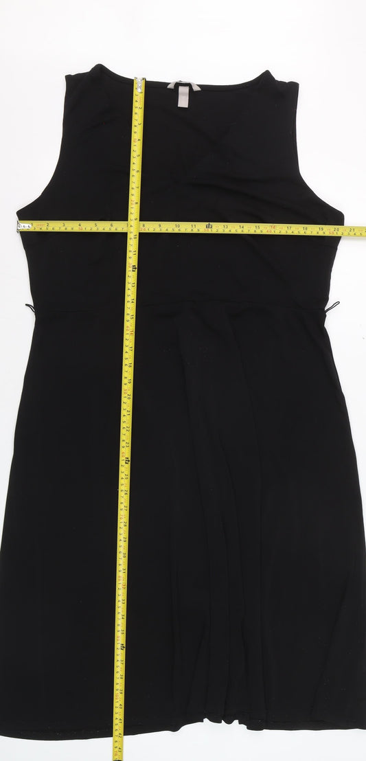 H&M Women’s Black Sleeveless Sheath Dress XL V-Neck Stretch Workwear