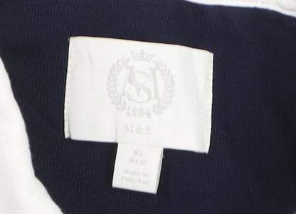 Marks and Spencer Men's Blue Striped Long Sleeve Polo XL Regular Cotton Blend