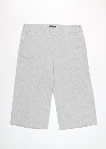 Marks and Spencer Women Grey Linen Blend Cropped Wide-Leg Trousers UK 18