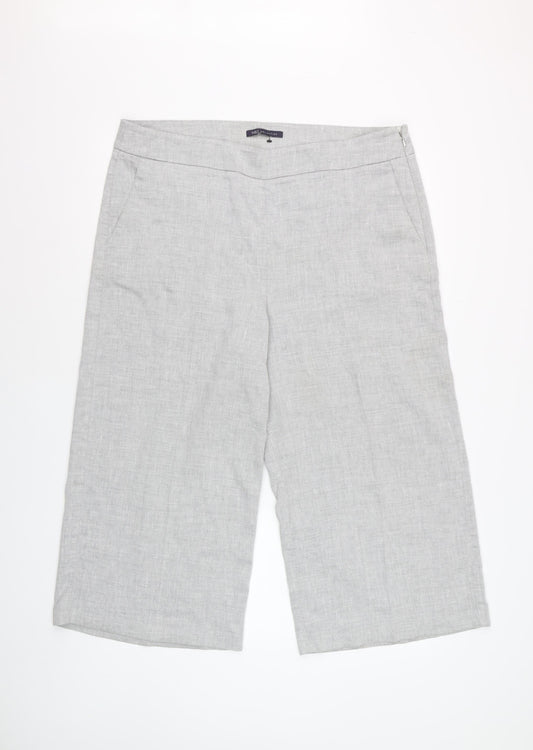 Marks and Spencer Women Grey Linen Blend Cropped Wide-Leg Trousers UK 18