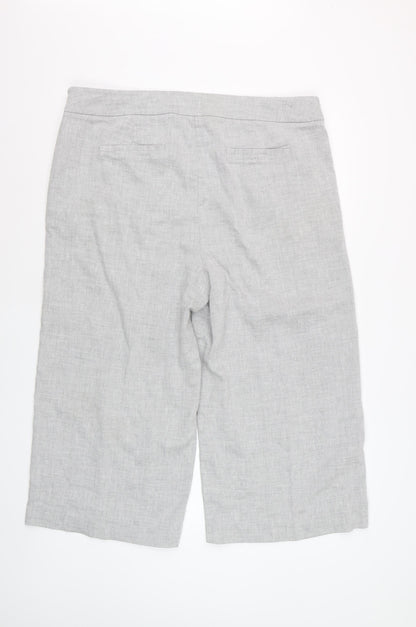 Marks and Spencer Women Grey Linen Blend Cropped Wide-Leg Trousers UK 18