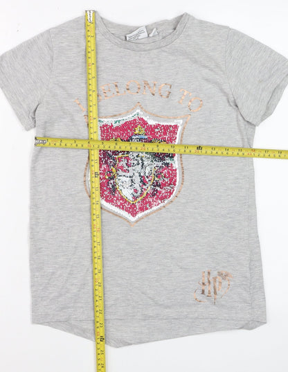 Harry Potter Girls Grey Sequin Crest Short Sleeve T-Shirt 12-13 Years