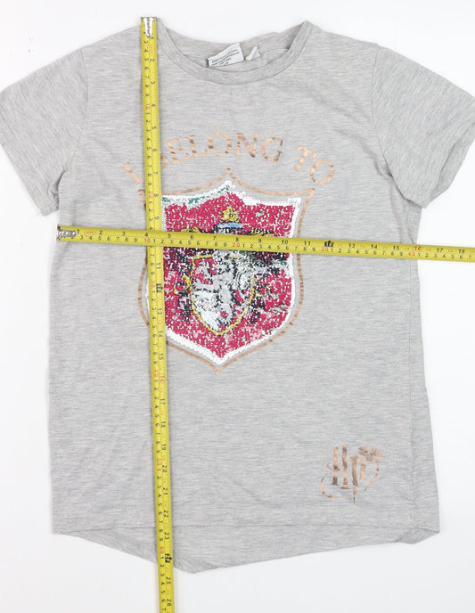 Harry Potter Girls Grey Sequin Crest Short Sleeve T-Shirt 12-13 Years