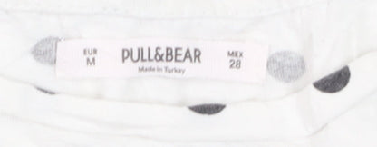 Pull&Bear Womens White Polka Dot Cotton Basic T-Shirt Size 12