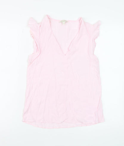 Monsoon Women Pink Sleeveless V-Neck Ruffle Camisole Blouse S