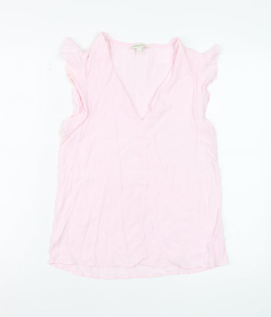 Monsoon Women Pink Sleeveless V-Neck Ruffle Camisole Blouse S