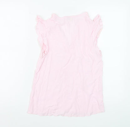 Monsoon Women Pink Sleeveless V-Neck Ruffle Camisole Blouse S