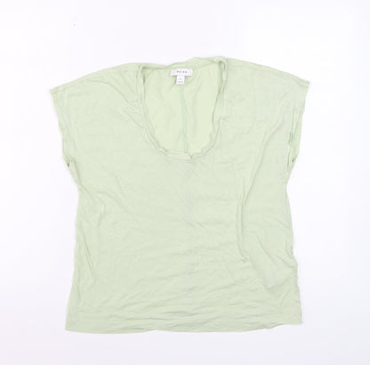 Reiss Womens Green XS Basic Cotton Lyocell Scoop Neck T-Shirt