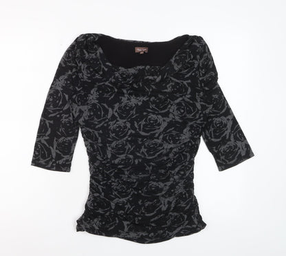 Phase Eight Women’s Black Floral Cowl Neck Tunic Blouse Size 12