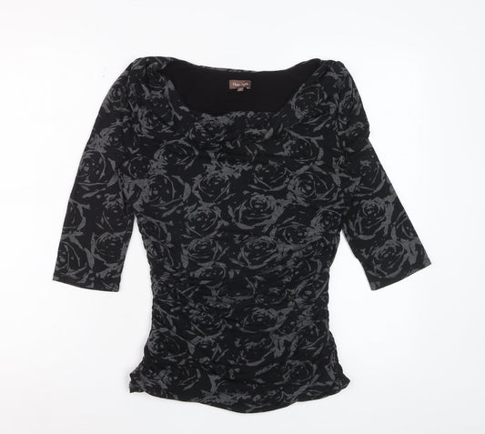 Phase Eight Women’s Black Floral Cowl Neck Tunic Blouse Size 12
