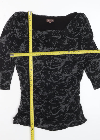 Phase Eight Women’s Black Floral Cowl Neck Tunic Blouse Size 12