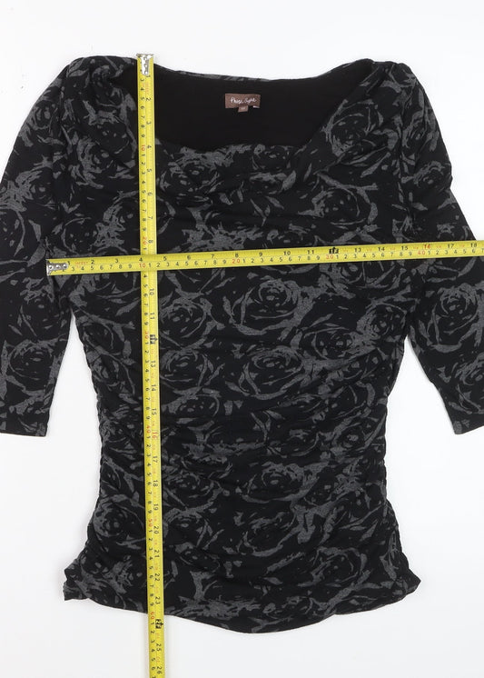 Phase Eight Women’s Black Floral Cowl Neck Tunic Blouse Size 12