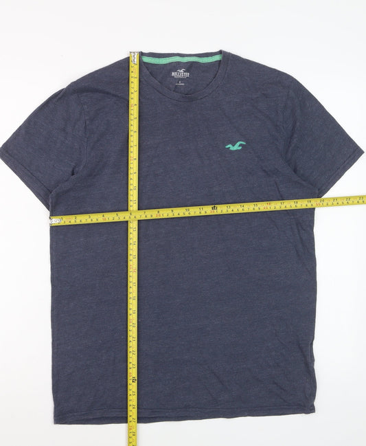 Hollister Men Blue Crew Neck Short Sleeve Cotton Blend T-Shirt M