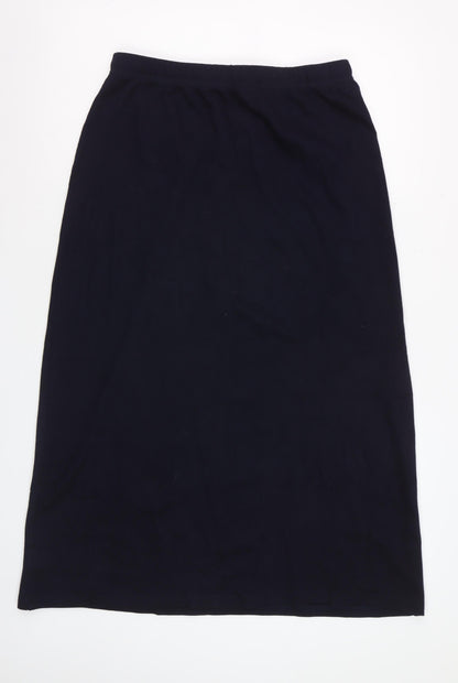 Marks and Spencer Womens Black Size 14 Midi Cotton Blend Pencil Skirt