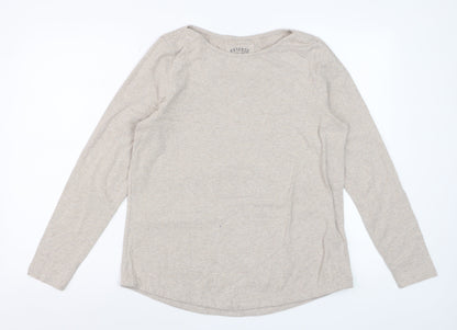 FatFace Womens Beige Long Sleeve Cotton Elastane Basic T-Shirt Size 14