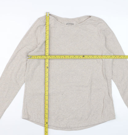 FatFace Womens Beige Long Sleeve Cotton Elastane Basic T-Shirt Size 14