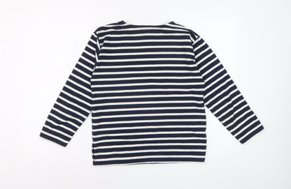 Les Trois Dauphins Women's Blue Striped Cotton Long Sleeve Top Size 12