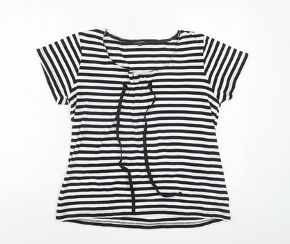 Maine New England Women’s Black White Striped Cotton T-Shirt Size 16