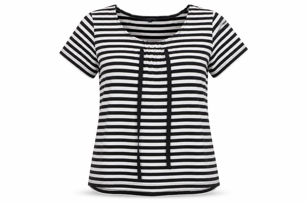 Maine New England Women’s Black White Striped Cotton T-Shirt Size 16