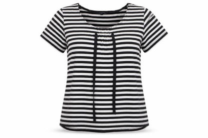 Maine New England Women’s Black White Striped Cotton T-Shirt Size 16