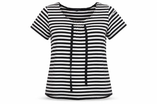 Maine New England Women’s Black White Striped Cotton T-Shirt Size 16