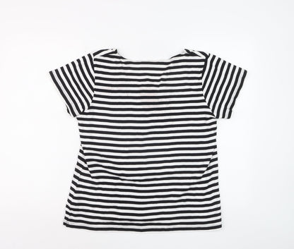 Maine New England Women’s Black White Striped Cotton T-Shirt Size 16