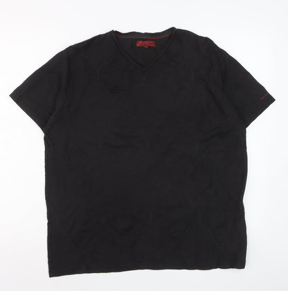John Richmond Men Black L V-Neck Short Sleeve Cotton T-Shirt
