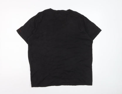 John Richmond Men Black L V-Neck Short Sleeve Cotton T-Shirt