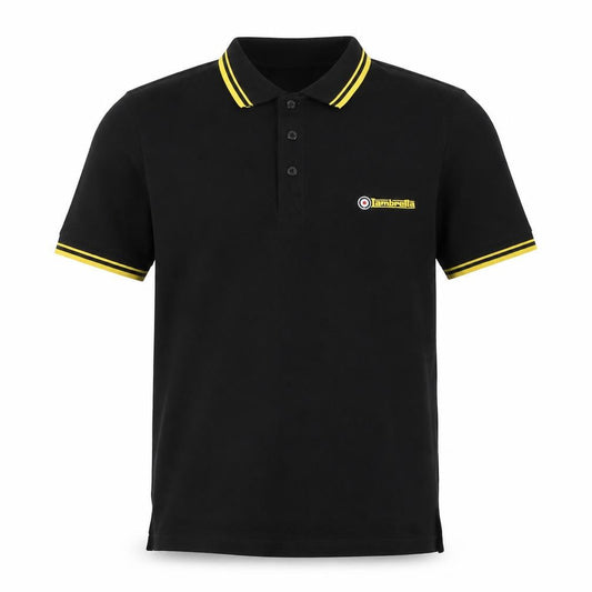 Front view of Lambretta Men's Black Small Polo Shirt Retro Cotton Short Sleeve