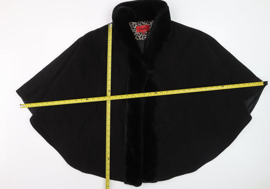 Excelled Collection Women's Black Fur Trim Cape L
