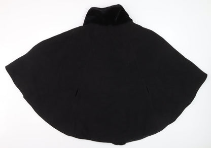 Excelled Collection Women's Black Fur Trim Cape L