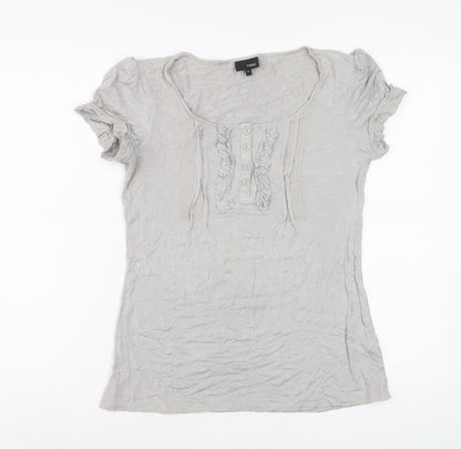Next Women’s Grey Ruffle Button Jersey T-Shirt Size 14