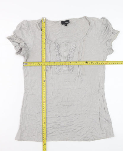 Next Women’s Grey Ruffle Button Jersey T-Shirt Size 14