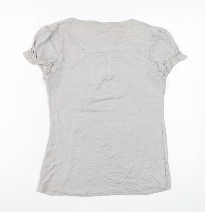 Next Women’s Grey Ruffle Button Jersey T-Shirt Size 14