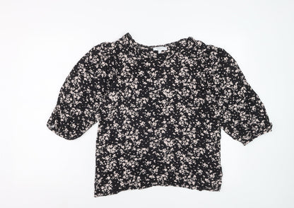 Principles Petite Women Black Floral Tunic Blouse Size 14
