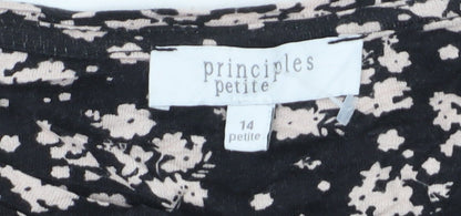 Principles Petite Women Black Floral Tunic Blouse Size 14