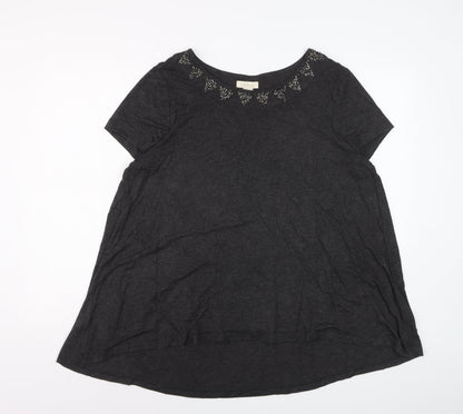 Celuu Women's Black Beaded Crew Neck Short Sleeve Jersey Top Size 16