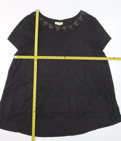 Celuu Women's Black Beaded Crew Neck Short Sleeve Jersey Top Size 16