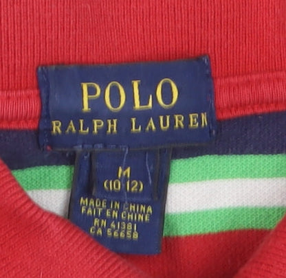 Ralph Lauren Boys Red Striped Cotton Polo Shirt Size 10-12 Years