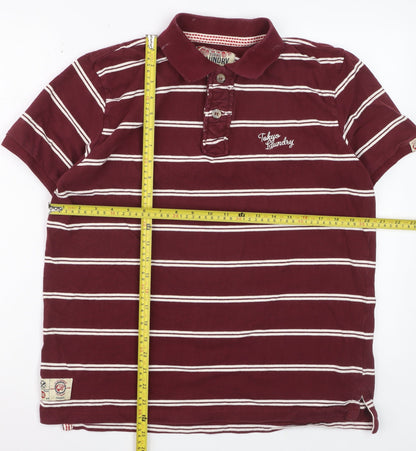 Tokyo Laundry Men's Red Striped Cotton Polo Shirt Size L