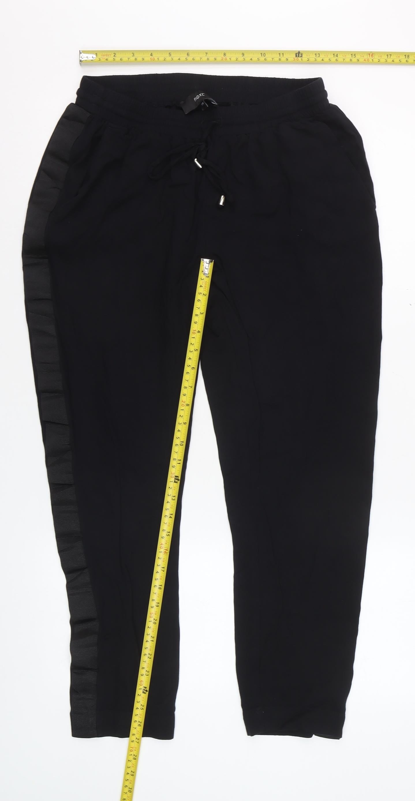 Next Women Black Size 12 Jogger Trousers Viscose Drawstring Waist