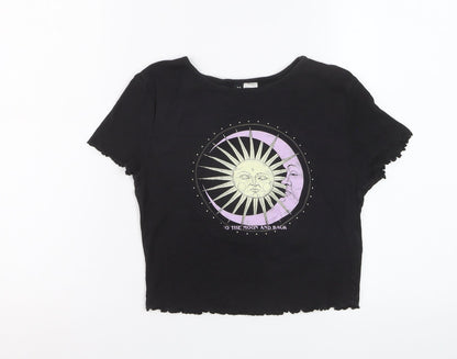 H&M Divided Womens Black Cropped Graphic T-Shirt Size S